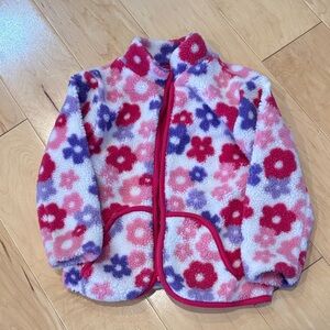 Floral Fleece Jacket with Pink Trim